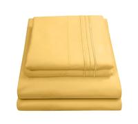 Parure de lit Respirante de Luxe avec Poche Profonde, élastique Complet et Sangles d'angle sécurisées intégrées - Collection 1800 Supreme - Très Grand lit - Jaune