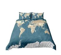 Parure de Lit Rétro Carte du Monde Housse de Couette Confortable en Polyester de Style Nordique pour Enfants Adultes Bleu Marine Literie et Taie d'oreiller Automne Hiver (Couleur 3, 140_x_200_cm)