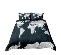 Parure de Lit Rétro Carte du Monde Housse de Couette Confortable en Polyester de Style Nordique pour Enfants Adultes Bleu Marine Literie et Taie d'oreiller Automne Hiver (Couleur 1, 200_x_200_cm)