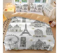 Parure de lit rétro en microfibre douce, motif tour Eiffel, œil de Londres, pour adultes et adolescents, housse de couette sur le thème des voyages (style 4, king size 240 x 220 cm + 50 x 75 x 2)