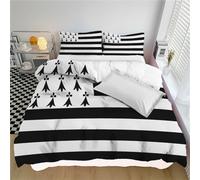 Parure de lit Réversible, 240x260cm Drapeau De La Bretagne Set de Housse de Couette Culture Nationale Parure de Lit avec 2 taies d'oreiller pour 2 Personnes - Entretien Facile, Noir Et Blanc