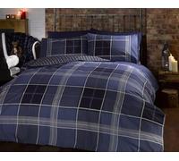 Parure de lit réversible Argyle avec housse de couette et taie d'oreiller pour lit simple, carreaux tartan, bleu