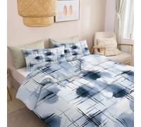 Parure De Lit Réversible Blanc 240 X 260 Cm Avec 1 Taie D'Oreiller 65 X 65 Cm - 3 Pièces Moderne Microfibre Imprimée Housse De Couette Style Minimaliste Lignes Abstraites Avec Fermeture Eclair