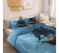 Parure De Lit Réversible Bleu Gris 200 X 200 CmAvec 1 Taie d'oreiller -3 Pièces Moderne Microfibre Imprimée Housse De Couette Style Fantastique Éclair Bateau Pirate avec Fermeture Eclair