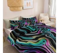 Parure De Lit Réversible Couleur 90 X 190 CmAvec 1 Taie D'Oreiller 65 X 65 Cm -3 Pièces Moderne Microfibre Imprimée Housse De Couette Style Abstrait Motif Texture Marbre Avec Fermeture Eclair