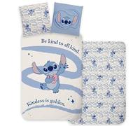 Parure de lit réversible Disney Stitch pour lit simple | Housse de couette 140 x 200 cm + taie d'oreiller 60 x 65 cm | 100 % coton | Parure de lit douce et respirante