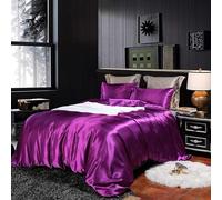 Parure de lit réversible en satin soyeux pour adulte, housse de couette légère et douce pour lune de miel et décoration de chambre de style rustique, pour lit double, violet