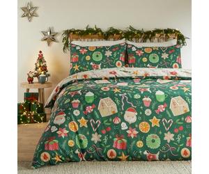 Parure de lit réversible et Douce « Duvet Day Festive Treats » (Émeraude - Simple)