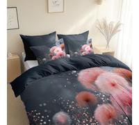 Parure De Lit Réversible Gris 240 X 260 Cm Avec 1 Taie D'Oreiller 65 X 65 Cm - 3 Pièces Moderne Microfibre Imprimée Housse De Couette Style Minimaliste Plante Pissenlit Avec Fermeture Eclair