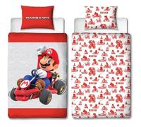 Parure de Lit Mario Kart, Lit 1 Place, Housse de Couette Réversible 140x200 cm avec Taie d'oreiller 63x63 cm