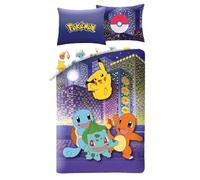 Parure de Lit Réversible Pokemon City, Housse de Couette 140x200 cm et Taie d'oreiller, 100% Polyester