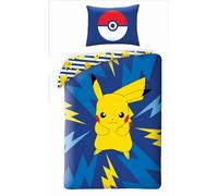 Parure de lit réversible Pokemon Pikachu électrique - Lit Simple 2 pièces Housse de Couette 140 x 200 cm et taie d'oreiller 70 x 90 cm - 100% Coton Ökö-Tex Standard 100