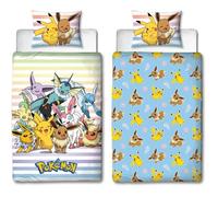 Parure de lit réversible - POKEMON - Pikachu et Evoli - Microfibre - 1 housse de couette 140 x 200 cm + 1 taie 63 x 63 cm