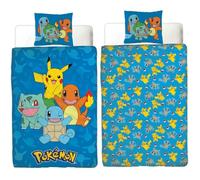 Parure de lit réversible - POKEMON - Pikachu et Starter 1G II - Microfibre - 1 housse de couette 140 x 200 cm + 1 taie 63 x 63 cm