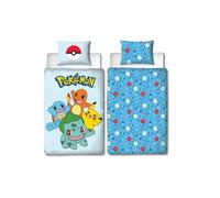 Parure de lit réversible - POKEMON - Pikachu et Starter 1G III - Microfibre - 1 housse de couette 140 x 200 cm + 1 taie 63 x 63 cm