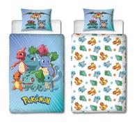 Parure de lit réversible - POKEMON - Pikachu et Starter - Bleu - Microfibre - 1 housse de couette 140 x 200 cm + 1 taie 63 x 63 cm
