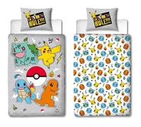 Parure de lit réversible - POKEMON - Pikachu et Starter - Gris - Microfibre - 1 housse de couette 140 x 200 cm + 1 taie 63 x 63 cm