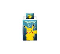 Pokémon Parure de lit réversible Pikachu Laser Microfibre Housse de couette 140 x 200 + taie 63 x 63