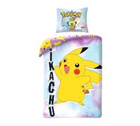 Parure de lit réversible POKEMON PIKACHU - Lit simple 2 pièces housse de couette 140 x 200 cm et taie d'oreiller 70 x 90 cm - 100% coton Ökö-Tex Standard 100