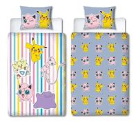 Parure de lit réversible - POKEMON - Pikachu, Mew, Togepi, Jigglypuff & Métamorph - Microfibre - 140 x 200 cm + 1 taie 63 x 63 cm