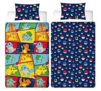 Parure de lit réversible - POKEMON - Starter & Poké-ball - Microfibre - 1 housse de couette 140 x 200 cm + 1 taie 63 x 63 cm