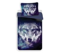 Parure de lit réversible pour enfant avec loup gris, animal sauvage, housse de couette 140 x 200 cm et taie d'oreiller 70 x 90 cm, 100 % polyester