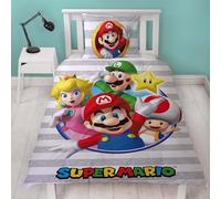 Parure de lit réversible, pour enfant, comprend housse de couette de 135 x 200 cm et taie d’oreiller de 80 x 80 cm, linon 100 % coton, motif de Luigi Yoshi de Super Mario Classic