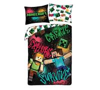 Parure de lit réversible pour enfant - Housse de couette 140 x 200 cm et taie d'oreiller 70 x 90 cm - Minecraft avec Alex et Steve