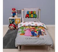 Parure de lit réversible pour enfant Super Mario Kart 135 x 200 cm + 80 x 80 cm 100 % linon renforcé Nintendo Luigi Princesse Peach Bowser Yoshi Toad