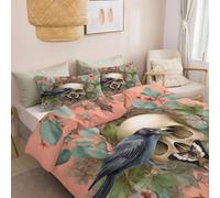 Parure De Lit Réversible Rose Corail 220 X 240 Cm Avec 1 Taie D'Oreiller 65 X 65 Cm - 3 Pièces Moderne Microfibre Imprimée Housse De Couette Style Gothique Animaux Crâne Avec Fermeture Eclair