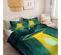 Parure De Lit Réversible Vert 90 X 190 Cm Avec 1 Taie D'Oreiller 65 X 65 Cm - 3 Pièces Moderne Microfibre Imprimée Housse De Couette Fantôme La Forêt Style Dessin Animé Avec Fermeture Eclair