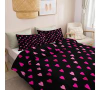 Parure de Lit Romantisme Housse de Couette Réversible 240 x 260 cm, Housse de Couette Dessin Animé Mignon Rose Cœur Parure de Lit Douce et Respirante Décor de Chambre de Luxe avec Taies d'oreiller