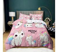 Parure de Lit Rose 180x200 cm Housse de Couette 2 Personnes Arc Ciel Licorne Dessin Animé pour Adultes Garçons et Filles, Ensemble de Literie en Microfibre Douce avec 2 Taies d'oreiller 65x65 cm