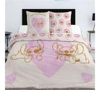 Aymax! Parure de lit Stitch et Angel Disney 240x220 réversible 2 taies 65x65 Oeko-Tex Rose/Beige