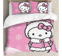 Parure De Lit Rose 3 Pieces Avec Housse De Couette Et Drap-Housse Hello Cat Kitty Princess, Taille Double, Et 2 Taies D'oreiller, 3 Pieces - Cadeaux D'anniversaire Pour Filles Et F