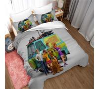 Parure De Lit Scooby-Doo 3 Pieces, Housse De Couette Blanche Douce Et Respirante : 1 Housse De Couette Avec Fermeture Éclair + 2 Taies D'oreiller 80 X 80 Cm.