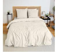Parure de lit - Sensation Flanelle - Crème - 260x240 cm - Design réversible - Lavable en machine