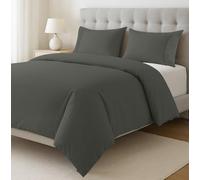 Parure de lit simple 100 % coton anthracite - Percale douce, prélavée, respectueuse de l'environnement, légère et respirante avec fermeture à boutons - Comprend 1 housse de couette + 1 taie d'oreiller
