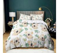 Parure de Lit Simple 180x200 cm Housse de Couette 2 Personnes Feuilles Plantes Ours Dessin Animé pour Adultes Garçons Filles, Ensemble de Literie en Microfibre Douce avec 2 Taies d'oreiller 65x65 cm