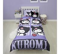 Parure de lit Simple Hello Kitty, Motif Rebelle, sous Licence Officielle | Parure de lit réversible Kuromi Double Face avec taie d'oreiller Assortie | Idéale pour Une Chambre d'enfant | Polycoton
