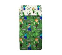 Parure de lit Simple Minecraft, Drap Plat, Drap Plat, taie d'oreiller, Vert, 100% Coton, Produit Officiel