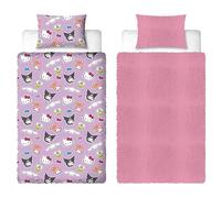 Parure de lit Simple Officielle Hello Kitty Character World, Motif Chill | Housse de Couette réversible en Polaire Double Face, Article Officiel avec taies d'oreiller Assorties.