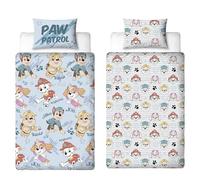 Paw Patrol Parure de lit Officielle pour Enfant avec Housse de Couette réversible 2 côtés Motif Esquisse Bleu Taie d'oreiller Assortie Rubble, Chase, Marshall et Skye