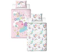 Parure de lit Simple Peppa Pig, sous Licence Officielle | Parure de lit réversible Double Face avec taie d'oreiller Assortie | Idéale pour Une Chambre d'enfant | Polycoton