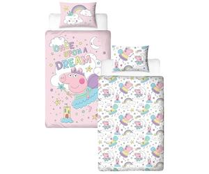 Parure de lit Simple Peppa Pig, sous Licence Officielle | Parure de lit réversible Double Face avec taie d'oreiller Assortie | Idéale pour Une Chambre d'enfant | Polycoton