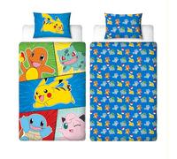 Parure de lit Simple Pokémon sous Licence Officielle rétro | Parure de lit réversible Double Face avec taie d'oreiller Assortie | Parfait pour Chambre d'enfant | Polycoton