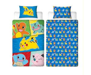 Parure de lit Simple Pokémon sous Licence Officielle rétro | Parure de lit réversible Double Face avec taie d'oreiller Assortie | Parfait pour Chambre d'enfant | Polycoton