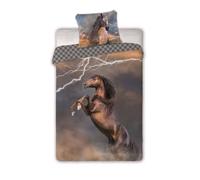 Parure de lit Single réversible Motif Cheval 100 % Coton 140 x 200 cm 70 x 90 cm