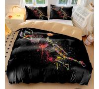 Parure de lit Slam Dunk en microfibre douce avec motif joueur de basket-ball et éclaboussures d'encre pour décoration de chambre d'adolescents et garçons (style 3, double 200 x 200 cm + 50 x 75 x 2)