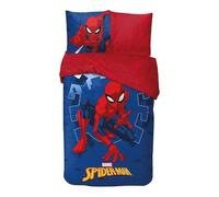 Parure de Lit Spiderman Housse de Couette Licence Réversible avec Taie d'oreiller, 2 Pièces (140x200 cm + 63x63 cm) en Coton (Parure Spiderman)
